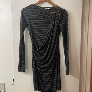 Max Studio Black and Gray Striped Long Sleeve Dress